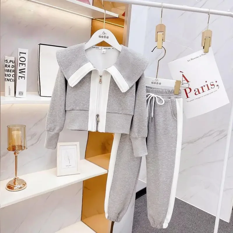 子供ジャケット-パンツ-2-個学生制服衣装子供服秋女の子カジュアル服セット春ベビースポーツラペルスーツ