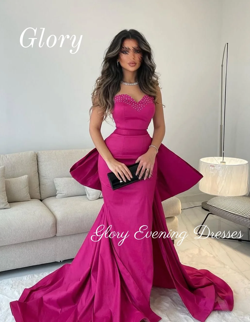 

Pink Bow Evening Dress Princess Mermaid Sweetheart Prom Dress for Woman Saudi Arabia Formal Wedding Dress Customized 2026