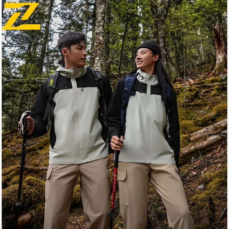 سترة COMXZ للرجال للمغامرة بتصميم مريح وبسيط للاستخدام الخارجي وسحاب متين وغطاء للرأس وخفيف الوزن ملابس خارجية للخريف