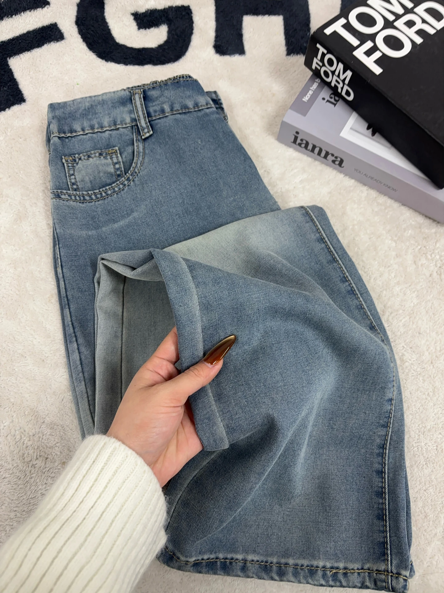 

Slim Fit adient Lyocell Silk Men's Summer Thin High Street Drape Cool Feeling Ice Silk Jeans Youth Casual Straight Leg Jeans