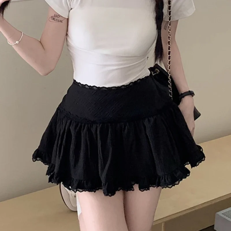 2024 White Sweet Women Y2k Skirts Summer Mini Party Schoolgirls Faldas Mujer Cozy High Wasited Ins Holiday Pure Streetwear