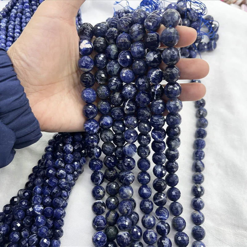 100% Natural Real Lapis Lazuli Stone Round Faceted Loose Beads 4 6 8 10 12 MM Pick Size For Jewelry Making DIY Bracelet 15