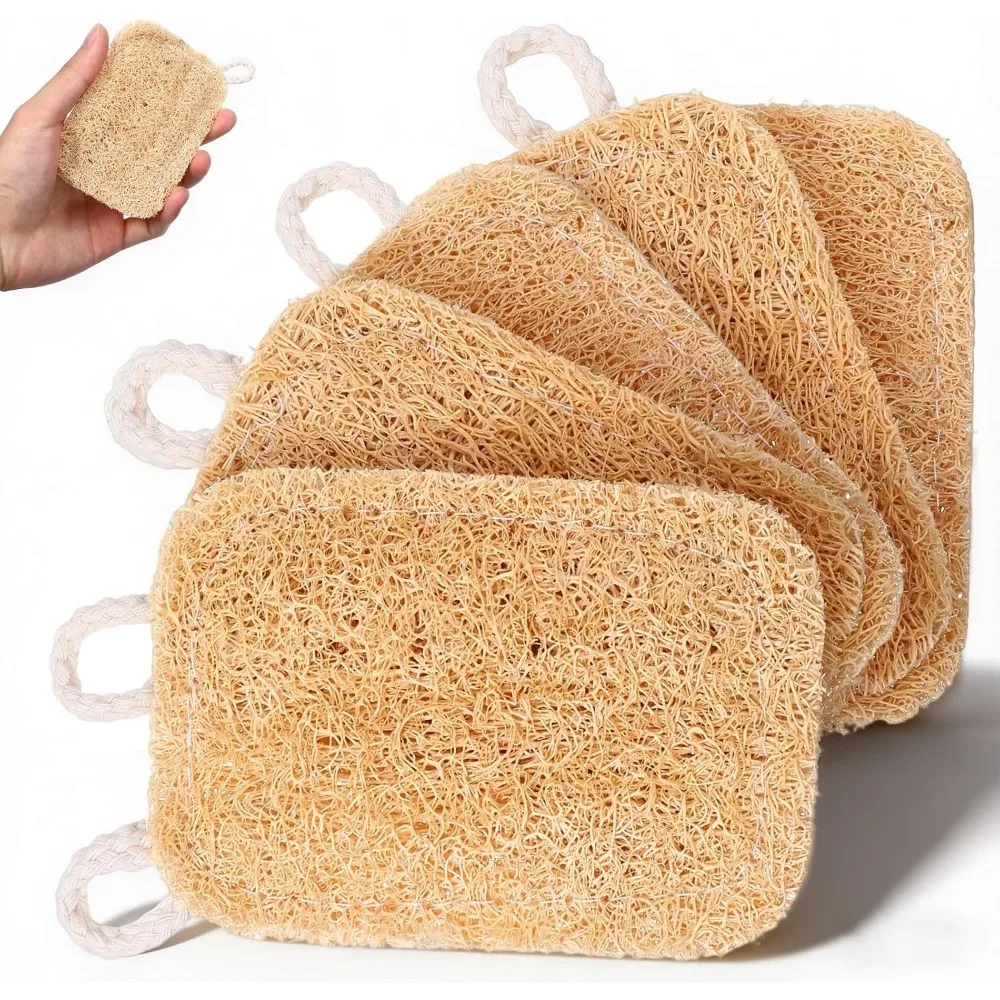 6 Stück Natürliche Luffa-Schwämme, Pflanzenbasierte Kratzfreie Küchenschrubber für Geschirrspülen, Töpfe, Gemüse & Körperpeeling