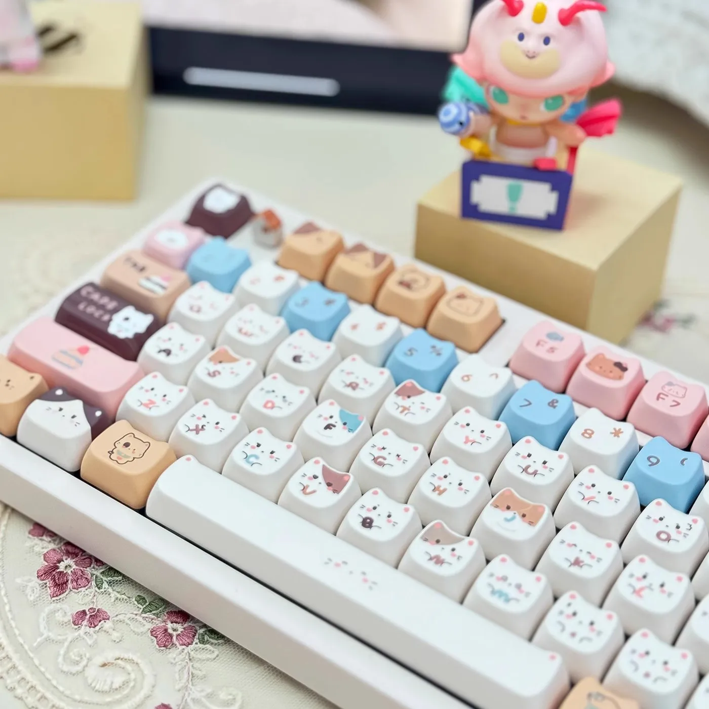 

PBT Keycaps MAO Profile Personalized Cute kitten English keycap Dye Sublimation For Cherry MX 104/87/61 Keys Mechanical Keyboar