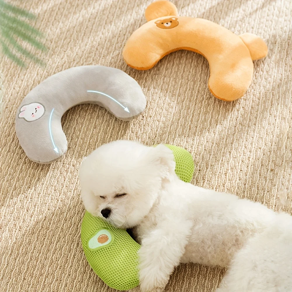 Coussin en peluche en forme de U pour chien, soutien doux pour le cou, soulage la pression cervicale, accessoire de sommeil pour animaux de compagnie