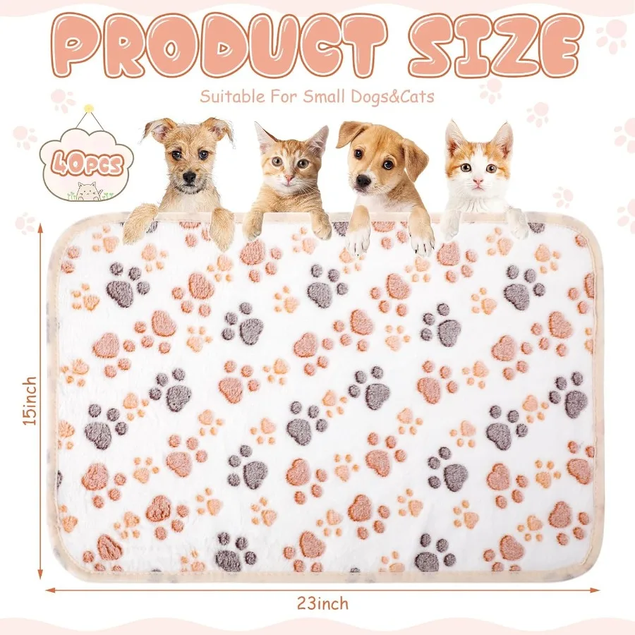 40 Pcs Blankets Soft Fluffy Fleece Washable Pet Dog Sleep Mat Paw Print Pattern Fleece Blankets for Pets Throw Warm Bed Mat for
