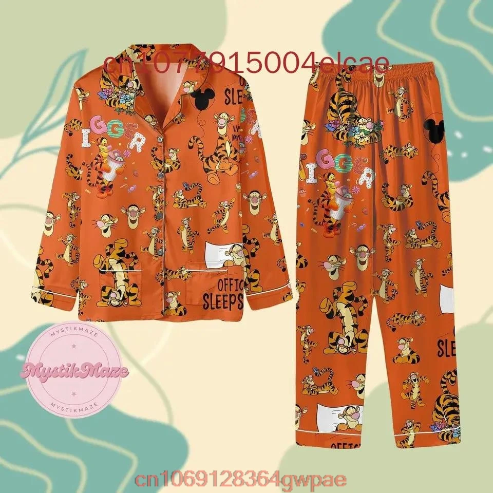 Disney Tigger Pajama Set Winnie the Pooh Christmas 3D Printed Casual Men's and Women's Long Sleeved Shirt Pajama Set