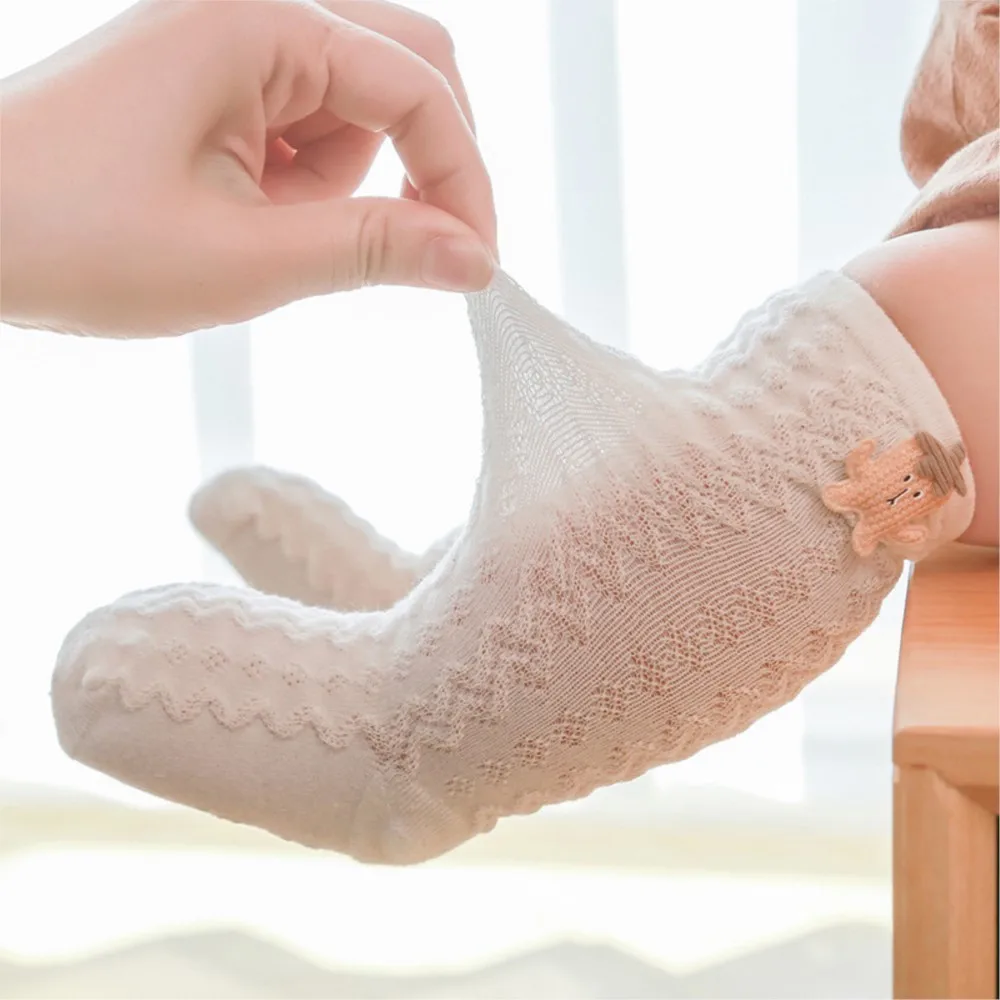 

Summer new baby combed cotton socks newborn infant non-slip floor socks mesh bow silk stockings