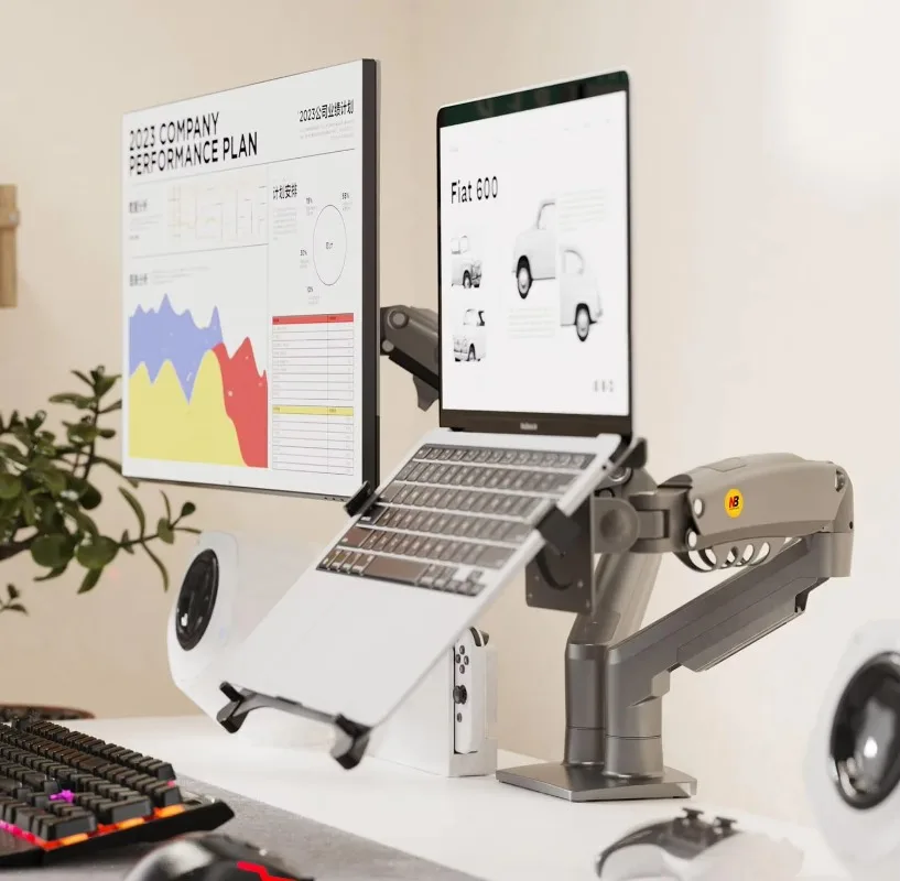 Support pour ordinateur portable avec plateau réglable pour bras de mouvement complet pour ordinateur portable 10-17'' avec plaque VESA pour moniteur 17-30''F160-FP