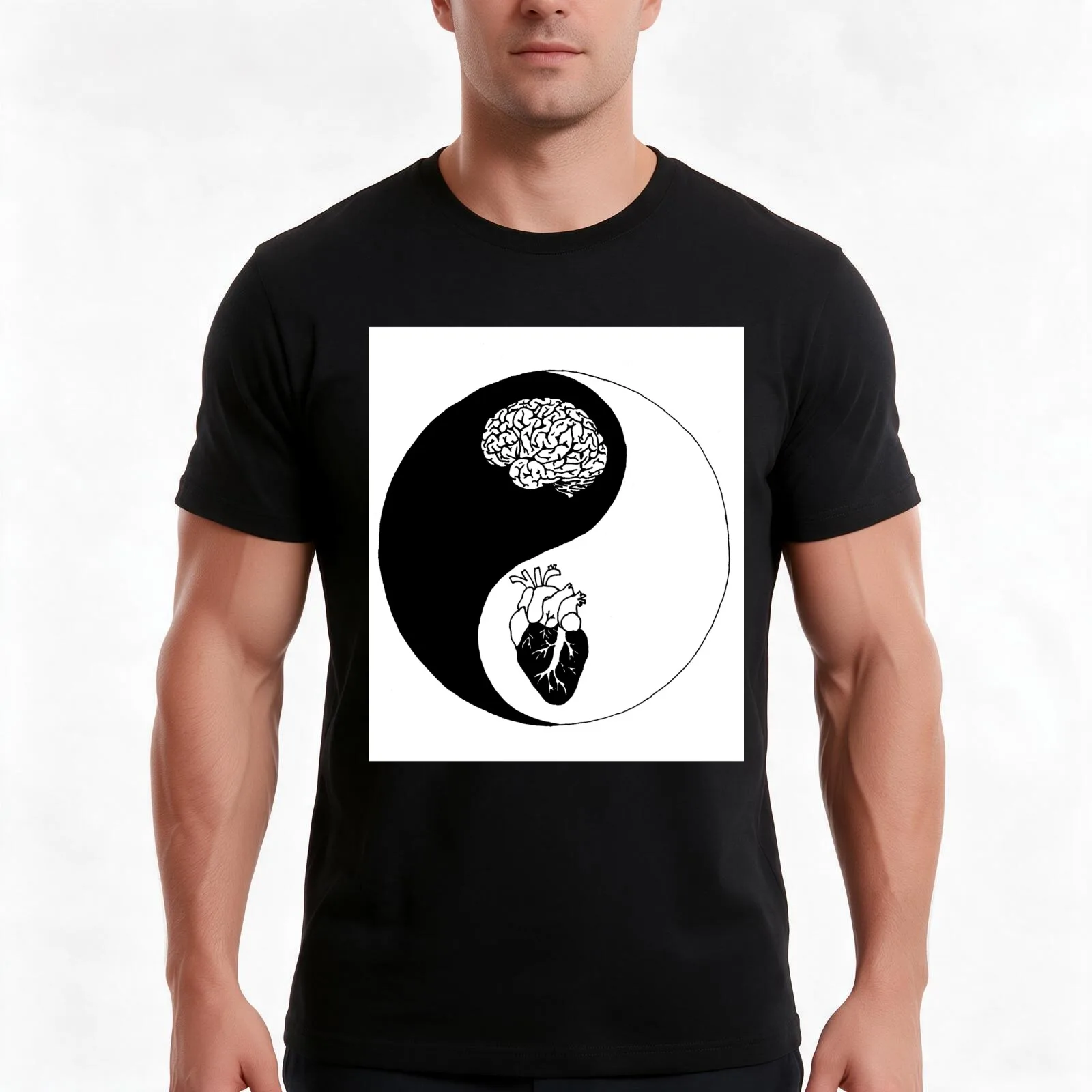 Yin Yang/Heart and Mind T-Shirt, Summer Casual Cotton Tee, Oversized Streetwear Tops, Vintage Graphic Print, Unisex Men Women