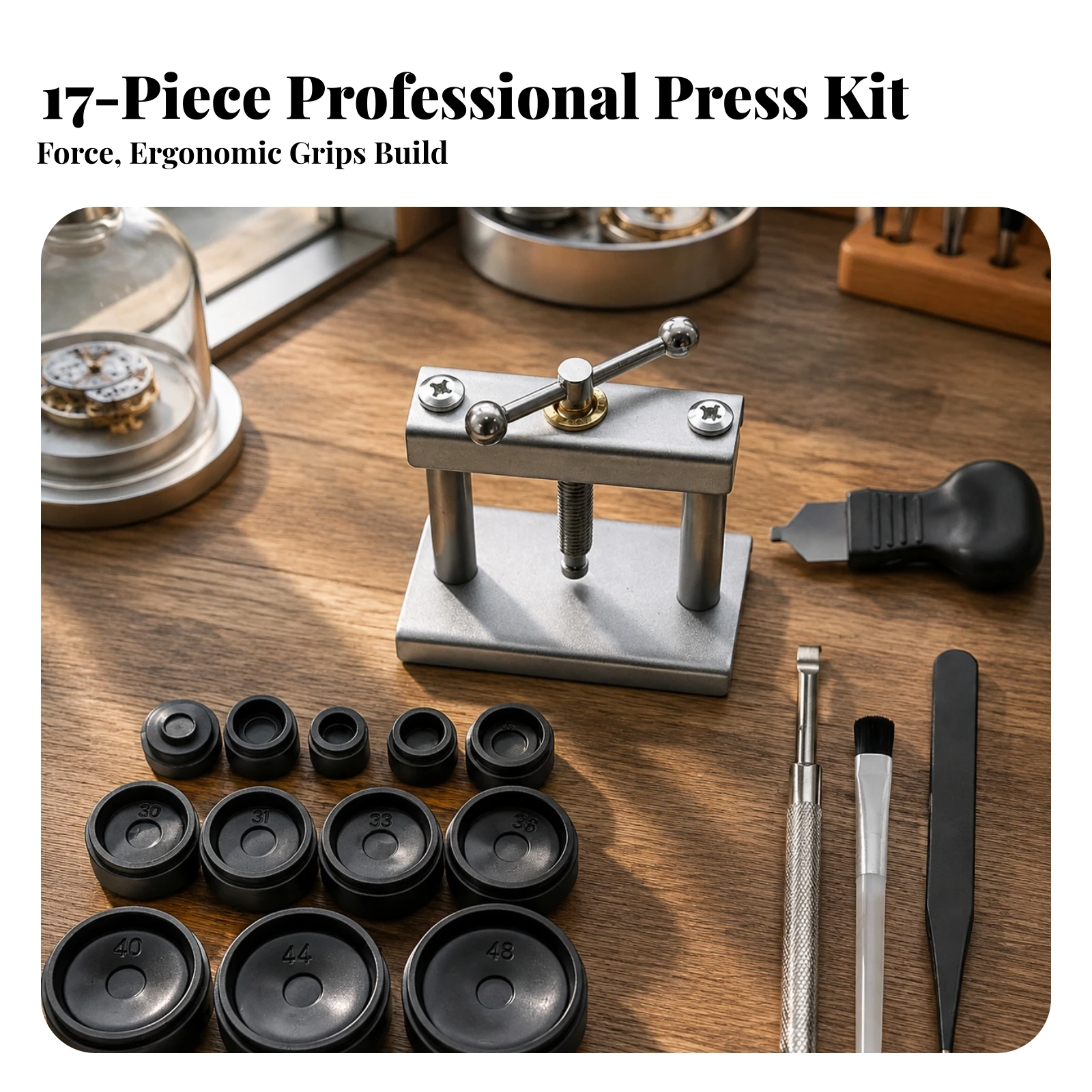 Watch Case Press with Dies Controlled Watch Case Press Sturdy Easy to Use for Watchmakers, Battery Replacement
