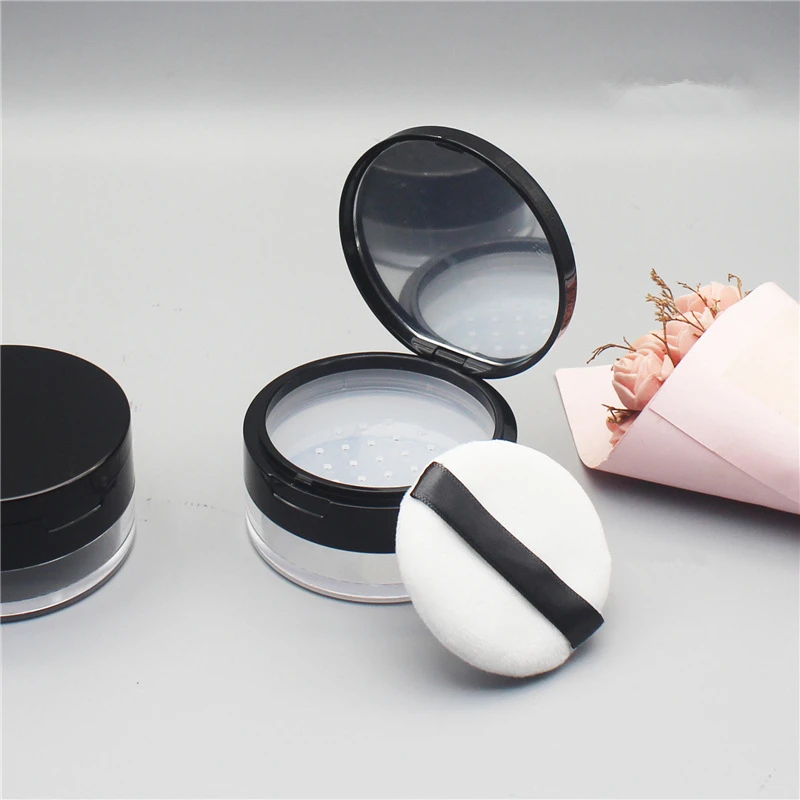 

50pcs Plastic Box Empty Loose Flour Pot With Sieve Travel Makeup Jar Sifter Container With Puff