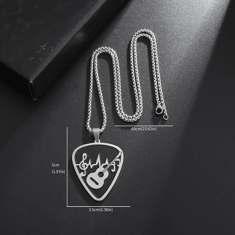 New Fashion Stainless Steel Heart Guitar Pendant Necklace Men Women Trend Charm Music Guitar Hip Hop Casual Jewelry Gifts
