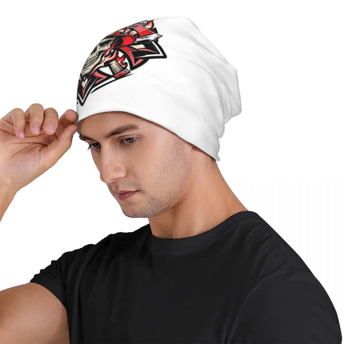 رجل الإطفاء الإنقاذ النار المالطية مع محاور متقاطعة 1 للجنسين الكبار بيني قبعات محبوك بونيه قبعة دافئة الخريف الشتاء Skullies القبعات #4