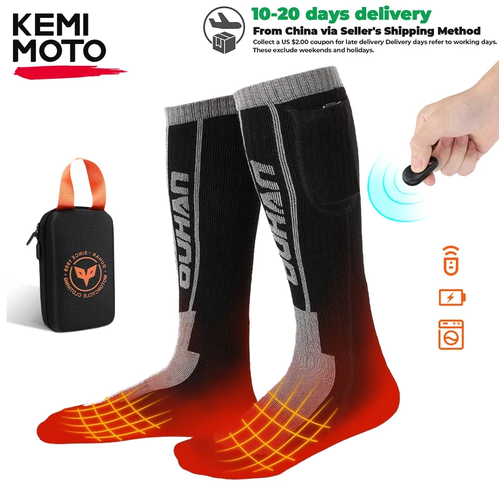 

Winter Moto Heated Socks Men Women Remote Control Electric Heating Thick Stockings For Motorcycle Motocross Ski Outdoor Fishing