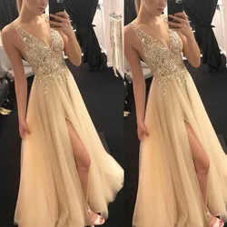 2024 Europe and the United States summer gold V-neck patchwork dress party evening dress woman