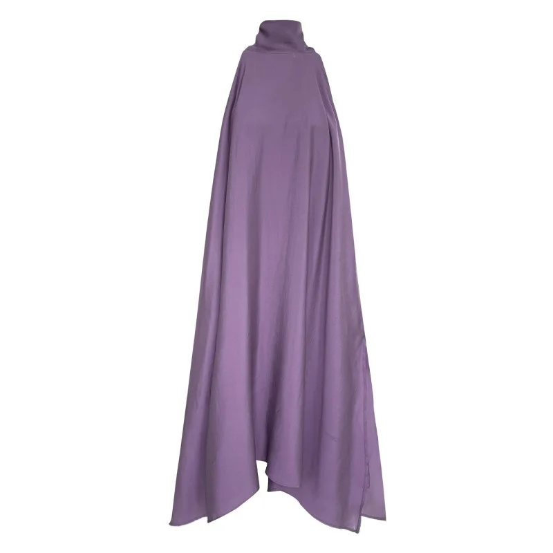 

French high-end Tencel streamer neck dress female summer vacation style off-the-shoulder fairy long dress
