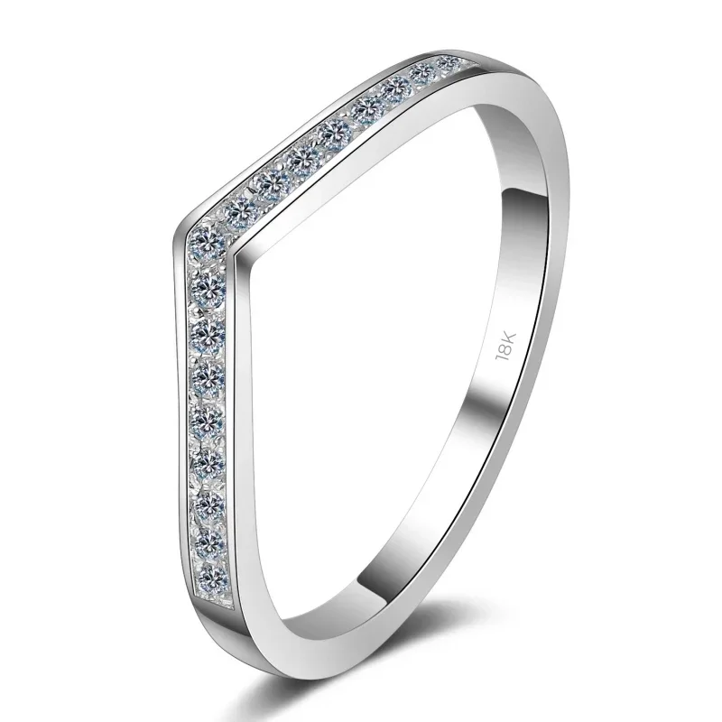 

Designer Jewelry V Shaped 18K White Gold VVS1 D Color Moissanite Diamond for Lady Party and Office Lady Classic Popular New Ring