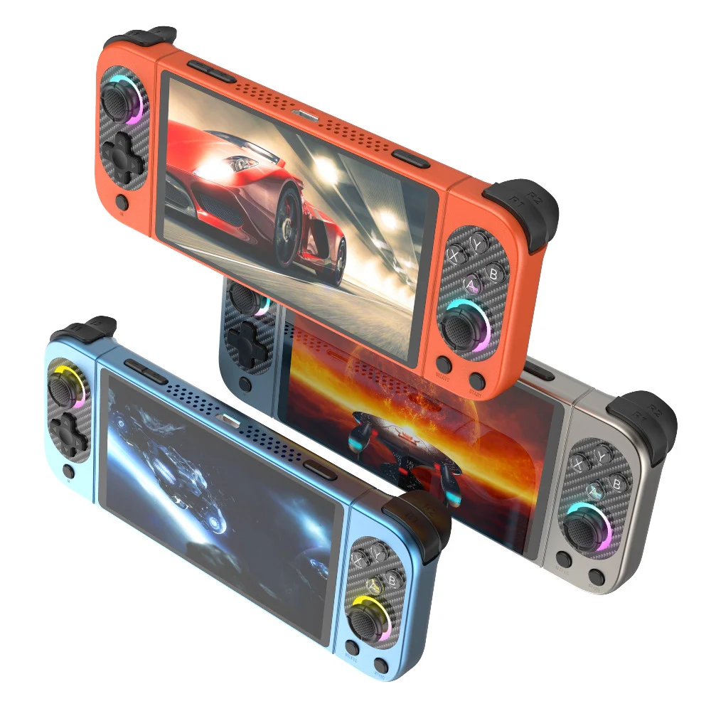 D50max Handheld Game Console with Touch Screen, Dual Joysticks, Colorful Breathing Light, Portable Retro Design