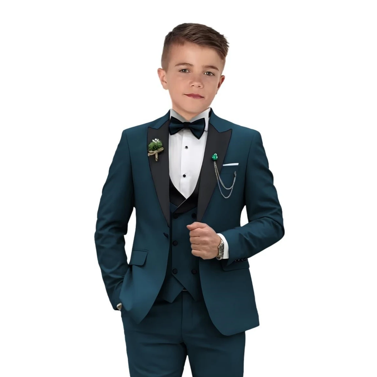 Conjunto de traje para niño, esmoquin Formal, Blazer, chaleco, pantalones y pajarita, 4 piezas