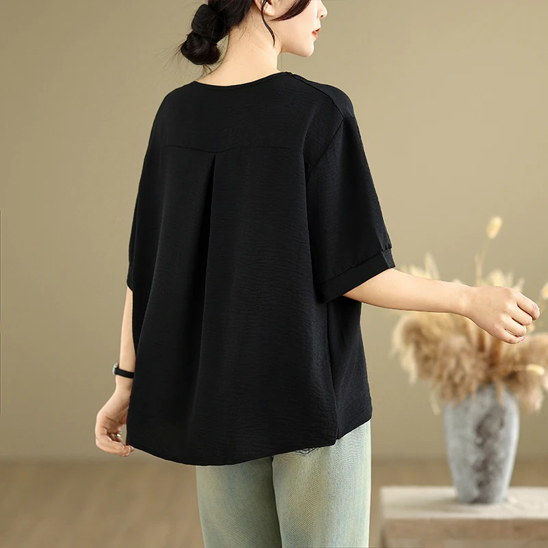 여름 캐주얼 루즈 라운드 넥 티셔츠 플러스 사이즈 컬러 코튼 프린트 여성용 편안한 통기성 캐주얼 티셔츠