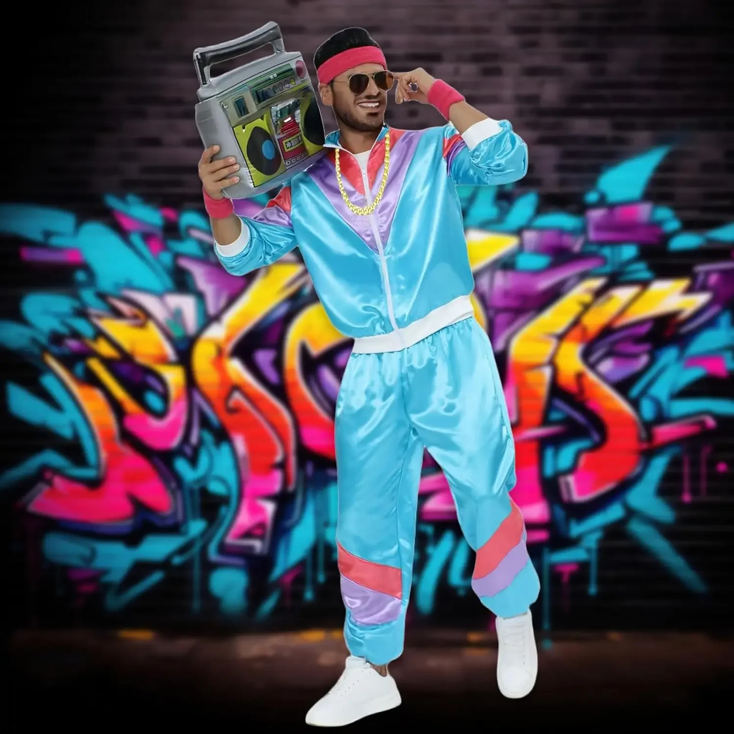 80'S Deguisement Disco,Annee 80 Homme Femme Survêtement Ensemble,avec Veste et Pantalon,pour Carnaval,Soirée Deguise (FR/ES, Alpha/lettres, M, Taille normale, Taille normale, Ciel étoilé