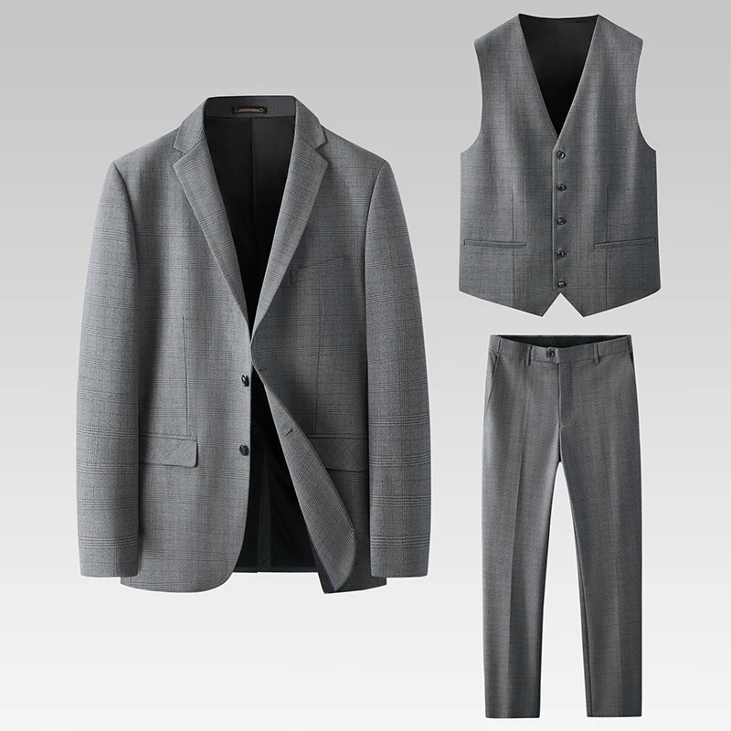 

2024 High Quality Men Plus Fat Business (suit + Vest + Trousers) Fashion Wedding Boutique Suit British Style Three-piece Set