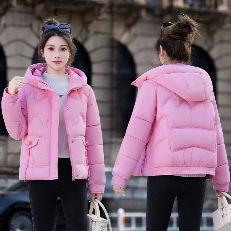 

Winter Women Hooded Down Cotton Jacket 2025 New Fashion Parkas Female Windproof Overcoat Casual Thick Warm Cotton Padded Coat