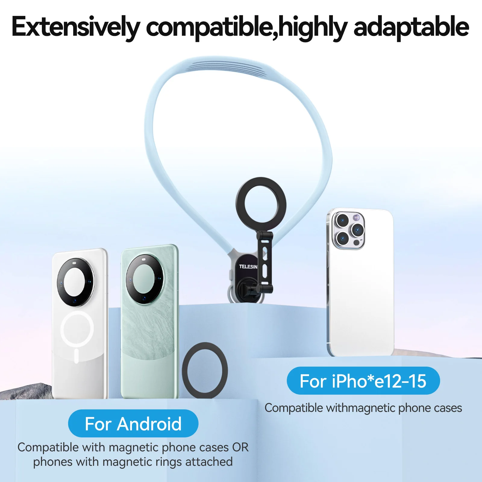 TELESIN Max แม่เหล็กคอซิลิโคน Quick Release Hold สําหรับ Iphone 15 14 13 12 11 10 SAMSUNG HUAWEI XIAOMI โทรศัพท์อุปกรณ์เสริม