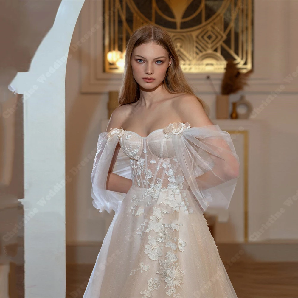 Boho Elegante Off-The-Shoulder Vrouwen Trouwjurken Tule Mouwelesss Op Maat Gemaakte Jurken 2024 Dweillengte Vestidos De Novias