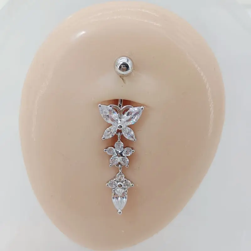 CZ Zircon Butterfly Dangle Belly Button Ring, Gift