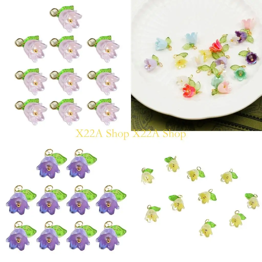 

Unique 10pcs Pearls Orchids Pendant Green Leaf Flower for DIY Jewelry Making