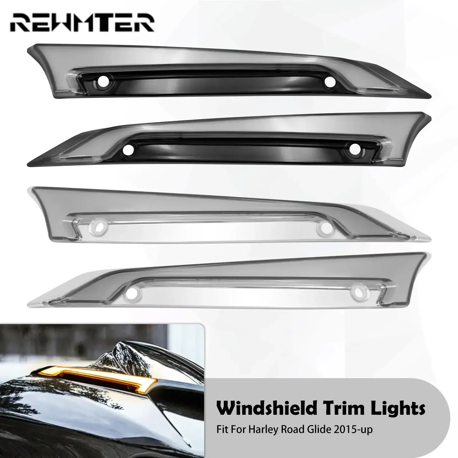 

Motorcycle Fairing Windshield Trim LED Lights For Harley Touring Road Glide FLTRX 2015-2023 Windscreen Turn Signal Running Lamp