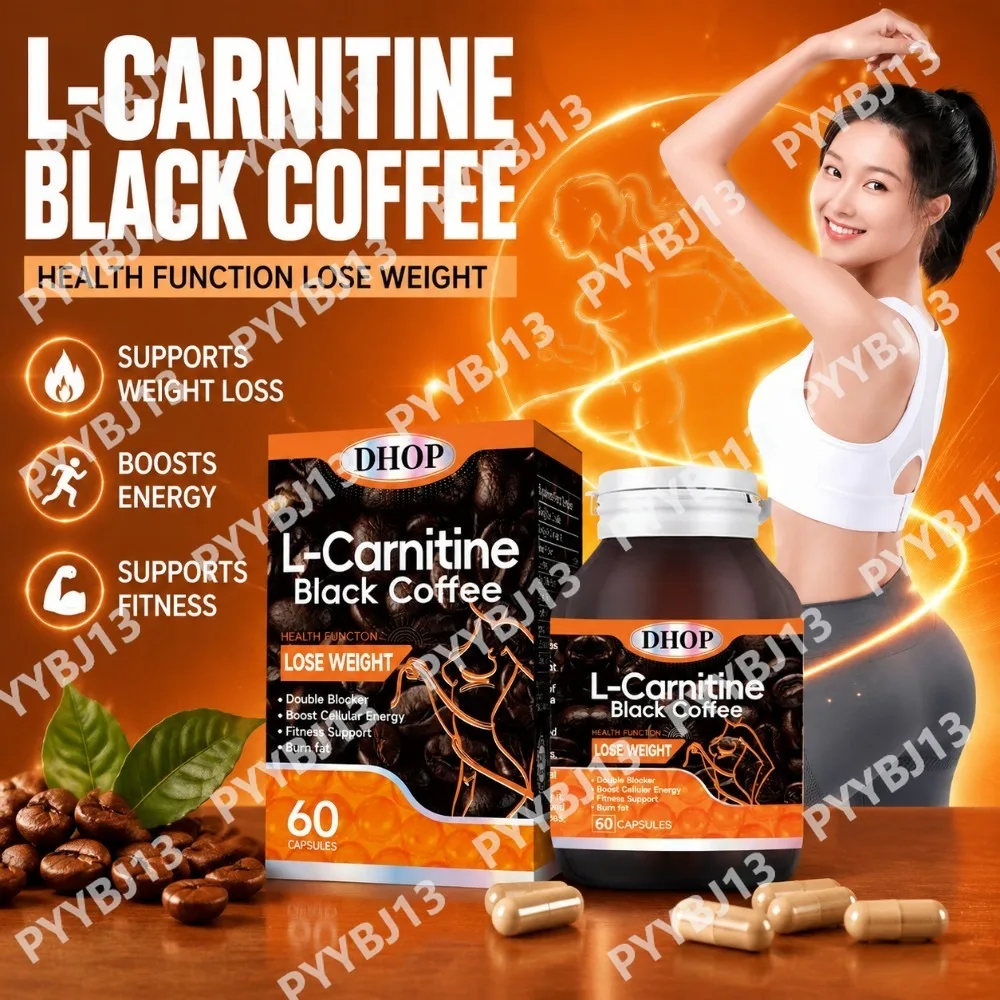 DHOP L-Carnitine Black Coffee Capsules - Weight Management & Fat Metabolism Support Cellular Energy Booster Fitness 60 Capsules