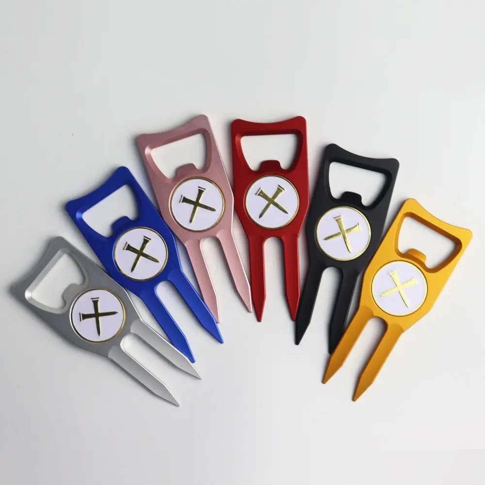 6 في 1 كرة جولف شوكة فتاحة الزجاجات متعددة الوظائف شوكة جولف ماركر الإبداعية انفصال جولف الأخدود الأنظف لاعب الغولف هدية صندوق