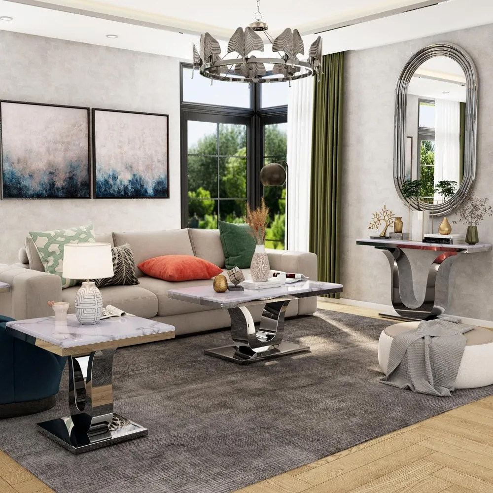 Mesa de centro moderna, mesa de centro retangular para sala de estar, 48 polegadas, sala de estar, lobby, mesa de centro para sala de recepção