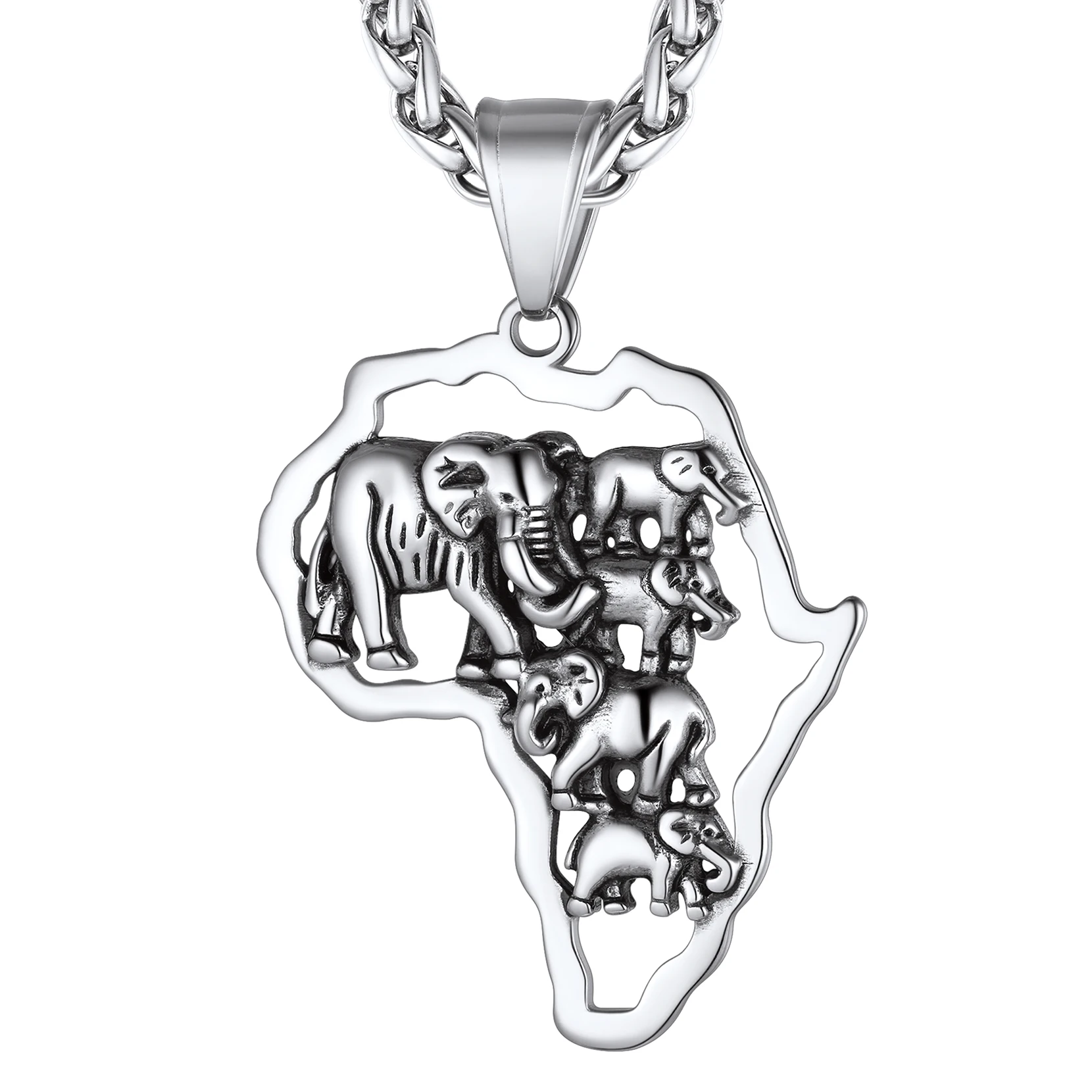 Gift African Continent Pendant Chain, Men/Women Africa Map Jewelry, 316L Stainless Steel/Gold Plated, Engravable CP454