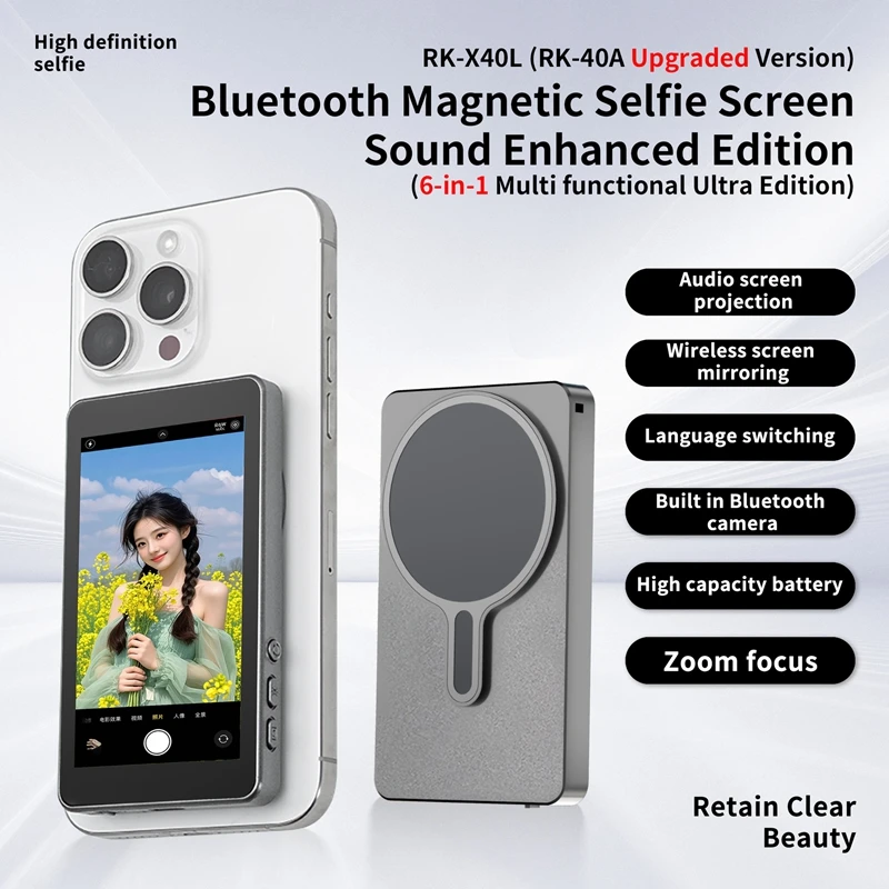 

Phone Selfie Monitor Screen Wireless Magnetic Mount Vlog Phone Rear Camera Selfie WiFi Bluetooth Connection for Selfie Live