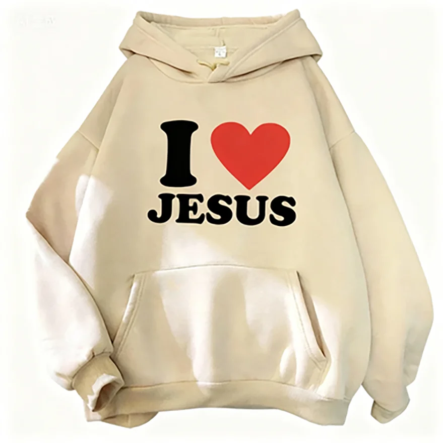 المرأة أنا أحب يسوع مطبوعة هوديي الخريف الشتاء عادية بسيطة خمر بلوزات الموضة الصوف كم طويل البلوز #4