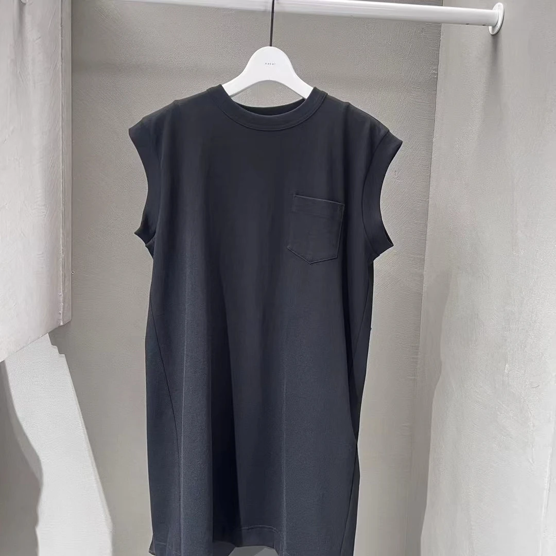 

Summer New Loose Svel Tulle Splicing Irregular FOG SACAI Japanese Sle Vest Dr Korean Sle Casual H-ape Dr