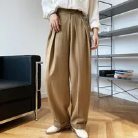 Deer West High-Waisted Sensibility Magic Stick Suit Pants Women's Spring Autumn Loose-Fit Wide-Leg Dragging Pants Cross-Stitch P