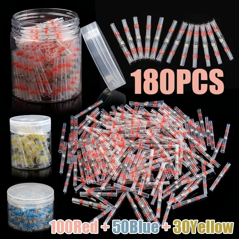 180PCS Waterproof Insulated Heat Shrink Connectors Solder Seal Wire Connectors AWG22-18/ 0.5-1.0 Mm Soldering Sleeve Heat Tubs