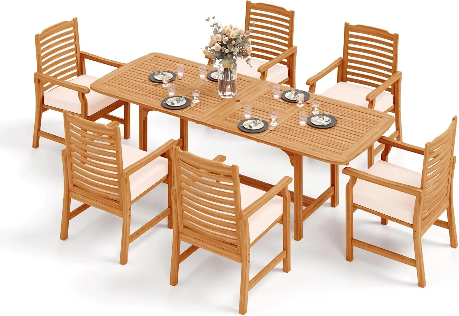 Patio Outdoor Table and Chairs Set, Patio Dining Sets for 6-8, 7 Pieces Patio Table Set Clearance for Backyard Deck Porch