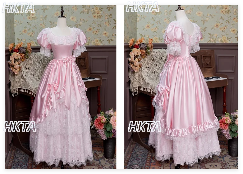 스위트 버블 보우 반팔 하이웨이스트 레이스 보우 웨딩드레스 신부 고급 롱 생일 연회 공주 드레스 여성용