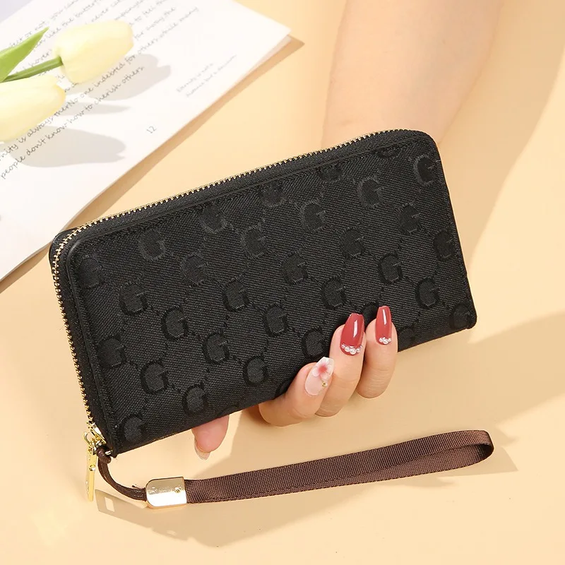 Wallet women\'s long handbag 2024 new fashionable G-shaped large capacity zippered women\'s wallet card bag mobile phone bag