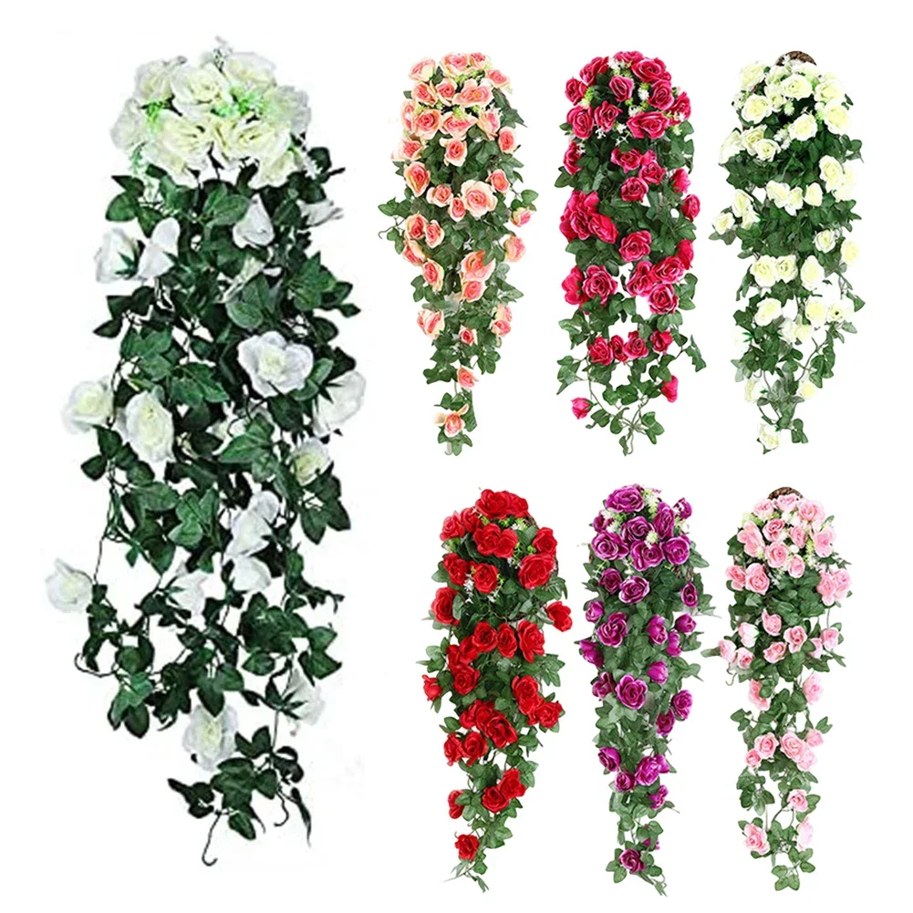 

Simulated Rose Vine False Flower Hanging Chlorophytum Comosum Basket Plastic Decoration Vine Wall Hanging Green Plant