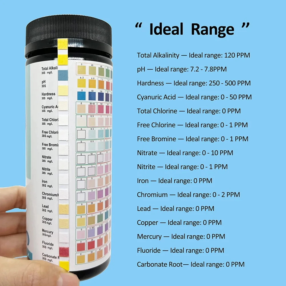 A68P-100PCS 16 In 1 Water Test Kits Drinking Water Testing Strips Tap And Well Water Test Strip & Testing For PH,Lead,Chlorine
