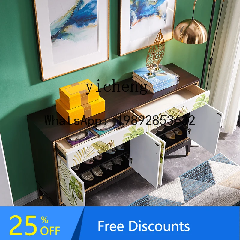 

solid wood door large-capacity entrance cabinet integrated light luxury painted living room home meal side door decoration