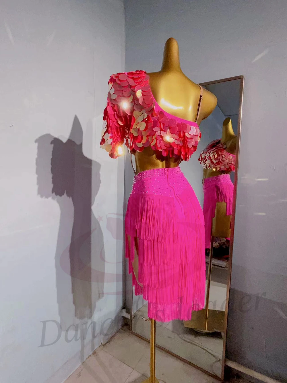 Vestido infantil adulto de dança latina ab pedra high-end personalizado lantejoulas borla vestido cha cha tango roupas femininas