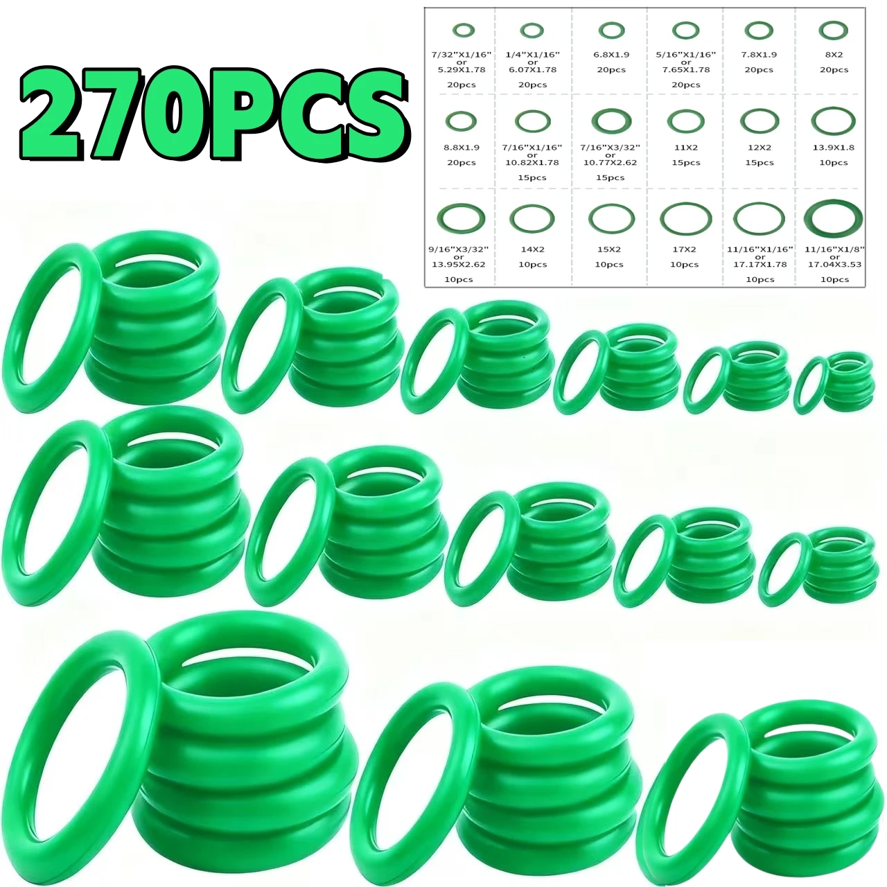 Zwart 225 stks/groen 270 Stuks Rubber O-Ring Pakking Hoge Kwaliteit Auto Airconditioning Systeem Pakking Universele wasmachine Assortiment
